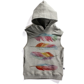 Minti S14 Sleeveless Pocket Hood Feathers Grey